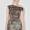 Camo Mesh Off Shoulder T-Shirt