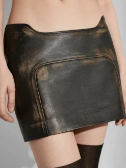 Distressed Leather Mini Skirt