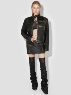 Distressed Leather Mini Skirt