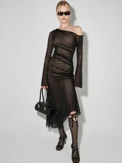 Mesh Monogram Dropped Shoulder Midi Dress